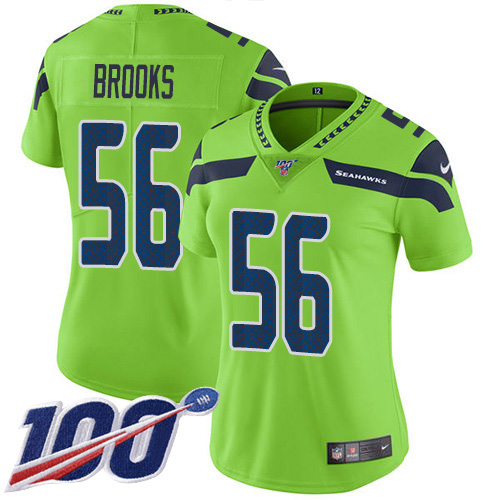 Seattle Seahawks #56 Jordyn Brooks Green Women's Stitched Limited Rush 100th Season Jersey Womens
