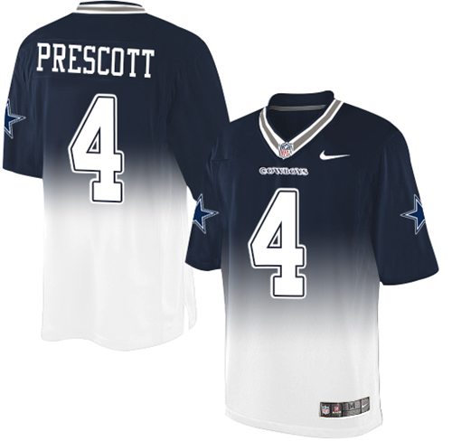 Cowboys #4 Dak Prescott Navy Blue/White Men's Stitched Elite Fadeaway Fashion Jersey