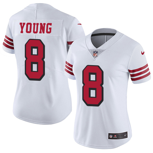 49ers #8 Steve Young White Rush Women's Stitched Vapor Untouchable Limited Jersey