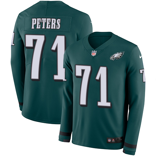 Philadelphia Eagles #71 Jason Peters Midnight Green Team Color Men's Stitched Limited Therma Long Sleeve Jersey Men's