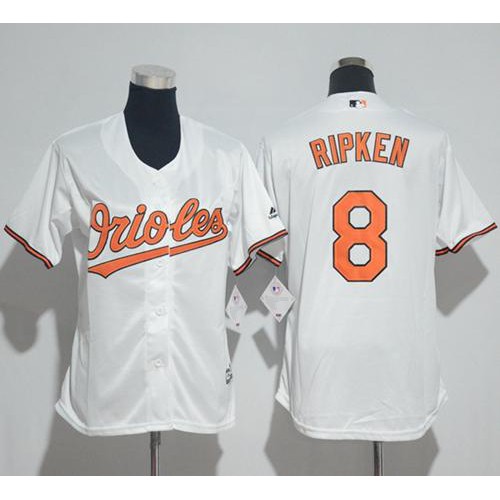 Baltimore Orioles #8 Cal Ripken White Home Women's Stitched Jersey Womens
