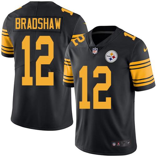 Steelers #12 Terry Bradshaw Black Youth Stitched Limited Rush Jersey