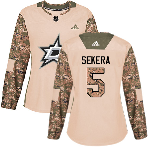 Adidas Dallas Stars #5 Andrej Sekera Camo Authentic 2017 Veterans Day Women's Stitched Jersey Womens