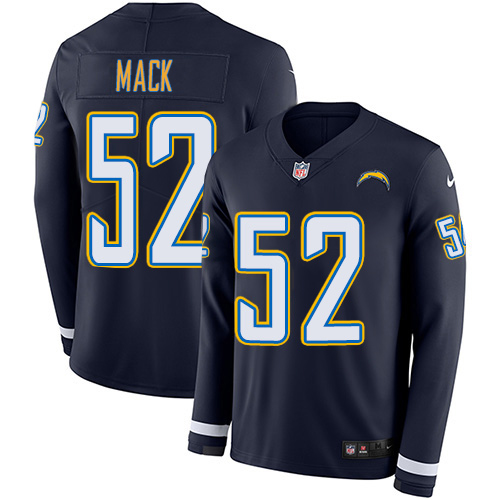 Chargers #52 Khalil Mack Navy Blue Team Color Men's Stitched Limited Therma Long Sleeve Jersey