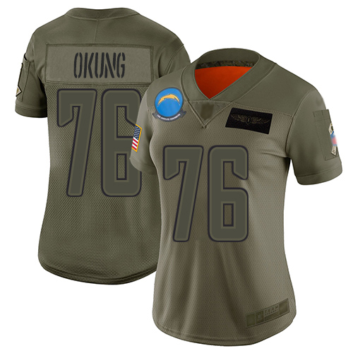 Los Angeles Chargers #76 Russell Okung Camo Women's Stitched Limited 2019 Salute to Service Jersey Womens