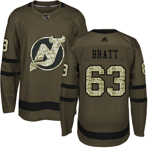 Adidas New Jersey Devils #63 Jesper Bratt Green Salute to Service Stitched Jersey Men's