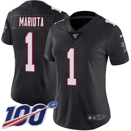 Falcons #1 Marcus Mariota Black Alternate Stitched Women's 100th Season Vapor Untouchable Limited Jersey