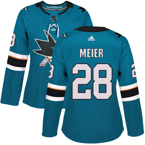 Adidas San Jose Sharks #28 Timo Meier Teal Home Authentic Women's Stitched Jersey Womens