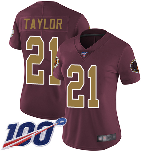 Commanders #21 Sean Taylor Burgundy Red Alternate Women's Stitched 100th Season Vapor Limited Jersey