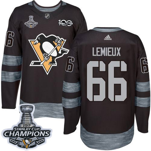 Adidas Pittsburgh Penguins #66 Mario Lemieux Black 1917-2017 100th Anniversary Stanley Cup Finals Champions Stitched Jersey Men's