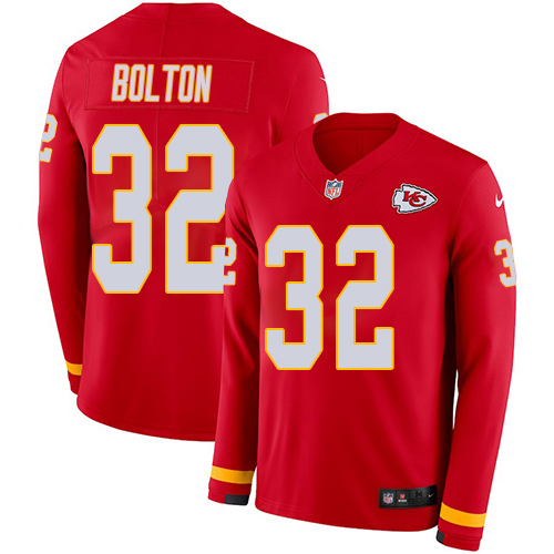 Chiefs #32 Nick Bolton Red Team Color Youth Stitched Limited Therma Long Sleeve Jersey