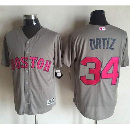 Boston Red Sox #34 David Ortiz Grey New Cool Base Mother's Day Stitched Jersey Men's