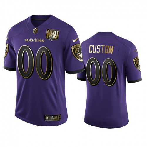 Baltimore Ravens Custom Men's Purple Team 25th Season Golden Limited Jersey