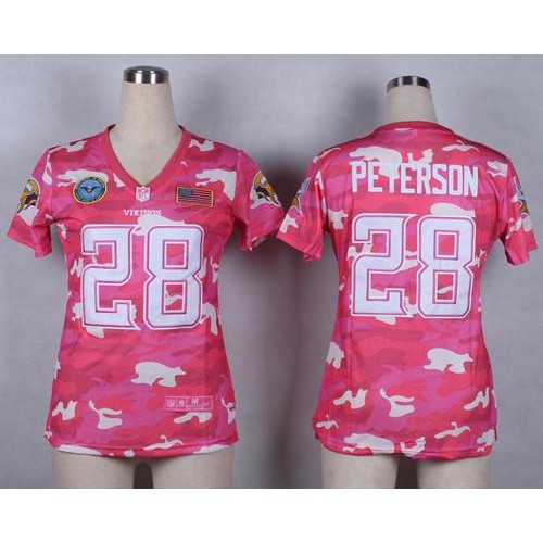 Minnesota Vikings #28 Adrian Peterson Pink Women's Stitched Elite Camo Fashion Jersey Womens
