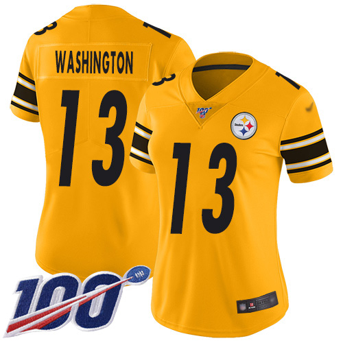 Pittsburgh Steelers #13 James Washington Gold Women's Stitched Limited Inverted Legend 100th Season Jersey Womens