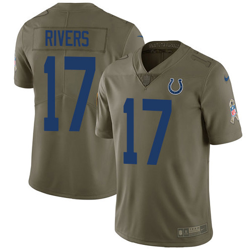 Indianapolis Colts #17 Philip Rivers Olive Youth Stitched Limited 2017 Salute To Service Jersey Youth
