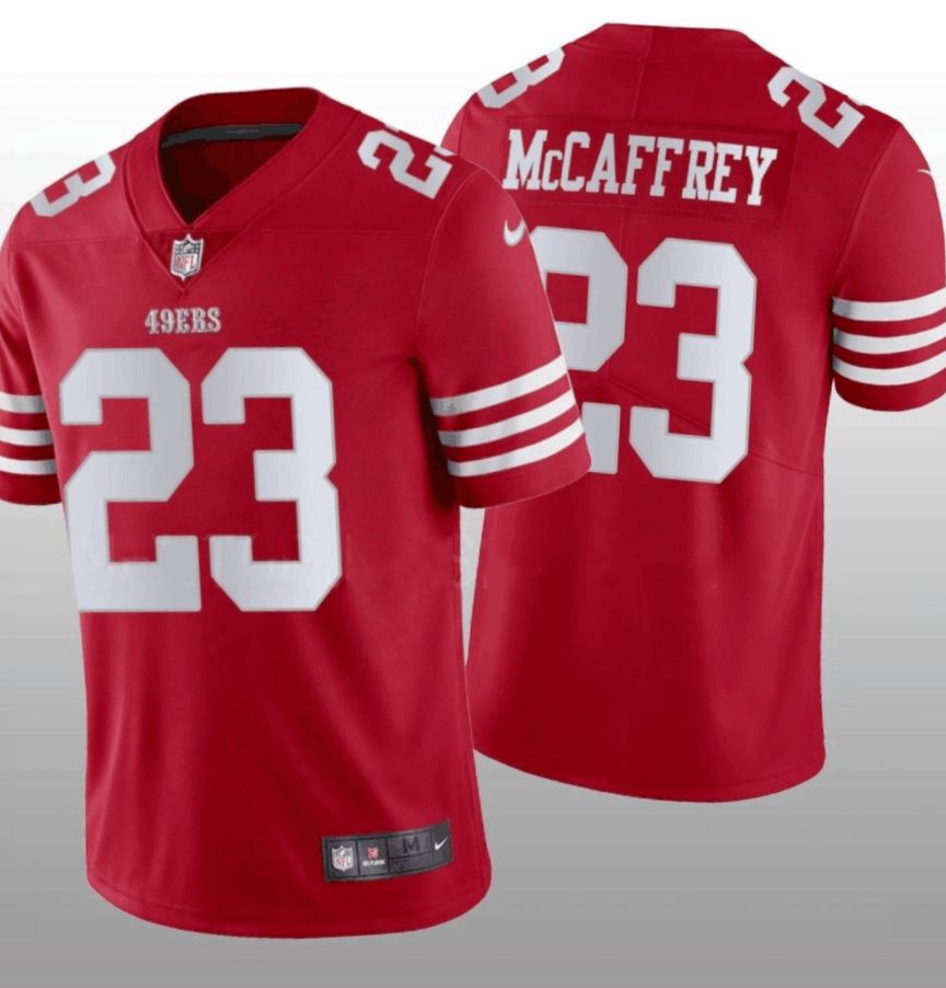 San Francisco 49ers #23 Christian McCaffrey Scarlet Men's 2022-23 Limited Stitched Vapor Untouchable Jersey