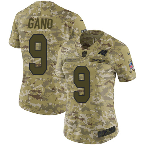Carolina Panthers #9 Graham Gano Camo Women's Stitched Limited 2018 Salute to Service Jersey Womens