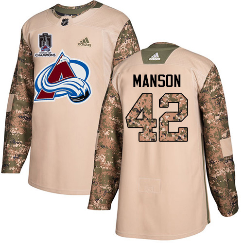 Adidas Colorado Avalanche #42 Josh Manson Camo Authentic Youth 2022 Stanley Cup Champions Veterans Day Stitched Jersey Youth