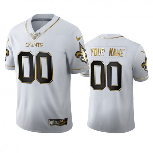 New Orleans Saints Custom Men's White Golden Edition Vapor Limited 100 Jersey