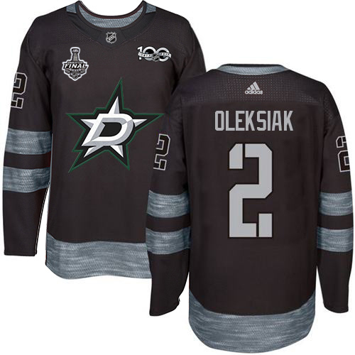 Adidas Dallas Stars #2 Jamie Oleksiak Black 1917-2017 100th Anniversary 2020 Stanley Cup Final Stitched Jersey Men's