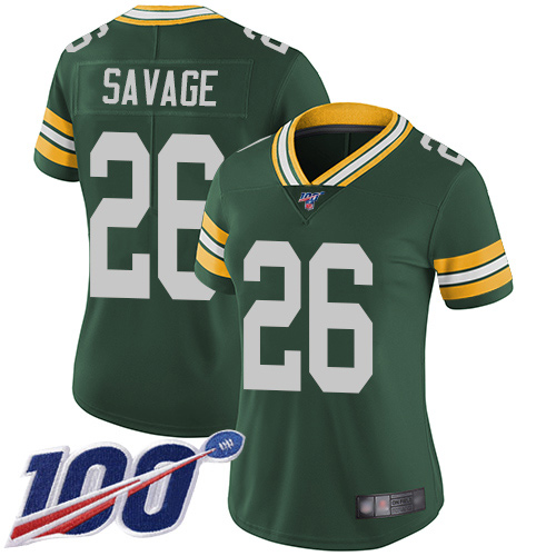 Packers #26 Darnell Savage Green Team Color Women's Stitched 100th Season Vapor Limited Jersey