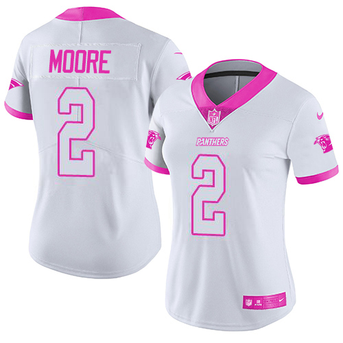 Panthers #2 DJ Moore White/Pink Women's Stitched Limited Rush Fashion Jersey