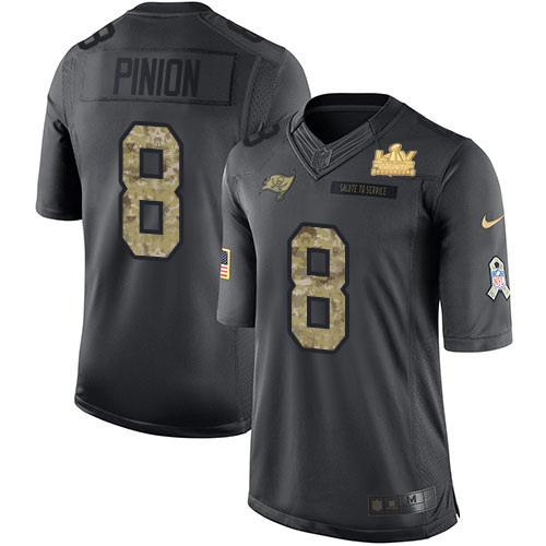 Tampa Bay Buccaneers #8 Bradley Pinion Black Youth Super Bowl LV Champions Patch Stitched Limited 2016 Salute to Service Jersey Youth