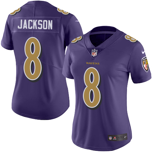 Ravens #8 Lamar Jackson Purple Women's Stitched Limited Rush Jersey