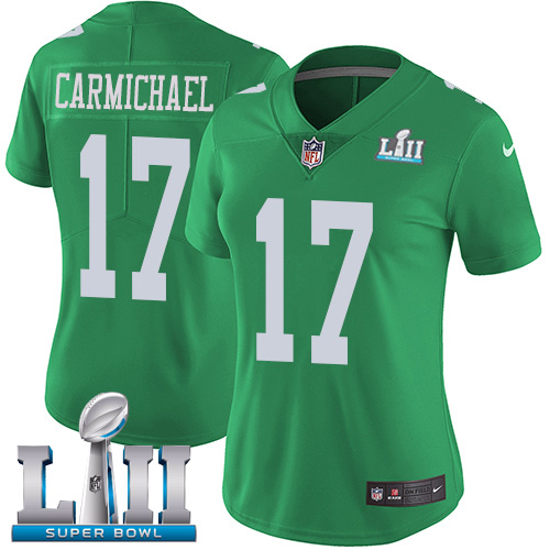 Philadelphia Eagles #17 Harold Carmichael Green Super Bowl LII Women's Stitched Limited Rush Jersey Womens