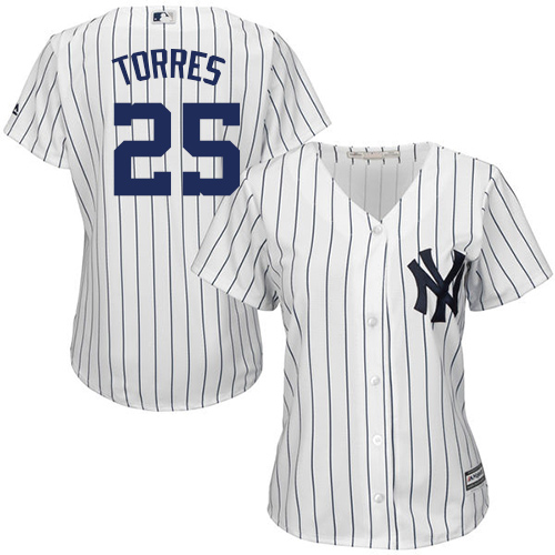 New York Yankees #25 Gleyber Torres White Strip Home Women's Stitched Jersey Womens
