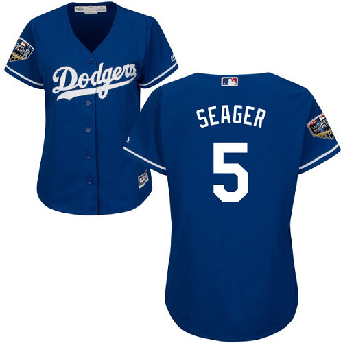 Los Angeles Dodgers #5 Corey Seager Blue Alternate 2018 World Series Women's Stitched Jersey Womens