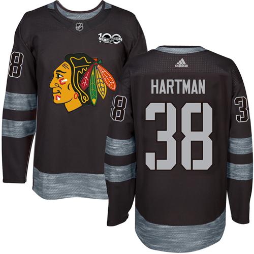 Adidas Chicago Blackhawks #38 Ryan Hartman Black 1917-2017 100th Anniversary Stitched Jersey Men's