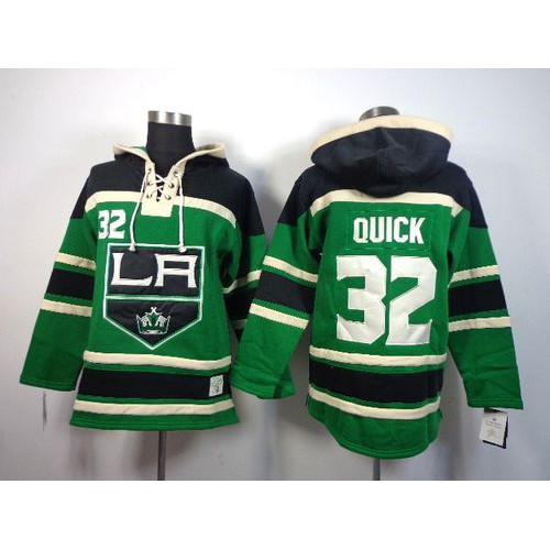 Los Angeles Kings #32 Jonathan Quick Green St. Patrick's Day McNary Lace Hoodie Stitched Jersey Men's