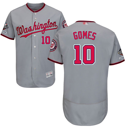 Washington Nationals #10 Yan Gomes Grey Flexbase Authentic Collection 2019 World Series Champions Stitched Jersey Men's