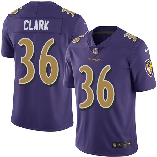 Baltimore Ravens #36 Chuck Clark Purple Men's Stitched Limited Rush Jersey Men's
