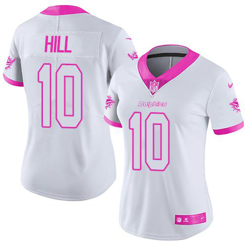 Dolphins #10 Tyreek Hill White/Pink Women's Stitched Limited Rush Fashion Jersey