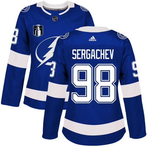 Adidas Tampa Bay Lightning #98 Mikhail Sergachev Blue 2022 Stanley Cup Final Patch Women's Home Authentic Stitched Jersey Womens