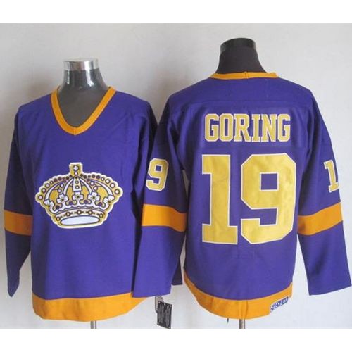 Los Angeles Kings #19 Butch Goring Purple/Yellow CCM Throwback Stitched Jersey Men's