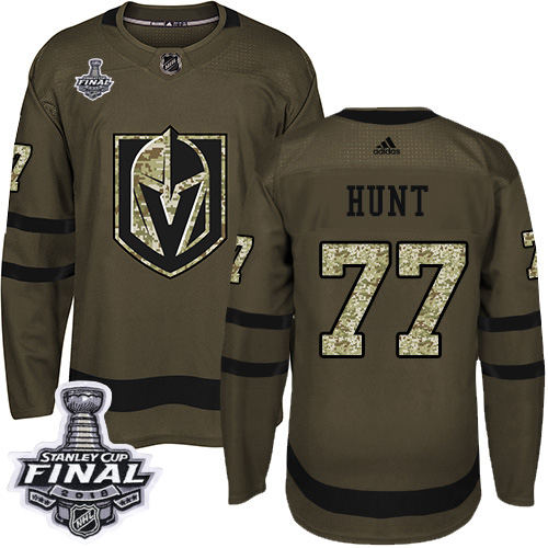 Adidas Golden Vegas Golden Knights #77 Brad Hunt Green Salute to Service 2018 Stanley Cup Final Stitched Jersey Men's