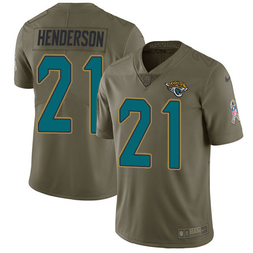 Jacksonville Jaguars #21 C.J. Henderson Olive Men's Stitched Limited 2017 Salute To Service Jersey Men's