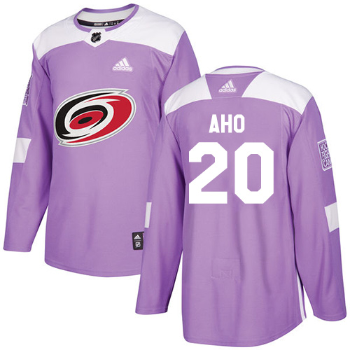 Adidas Carolina Hurricanes #20 Sebastian Aho Purple Authentic Fights Cancer Stitched Jersey Men's