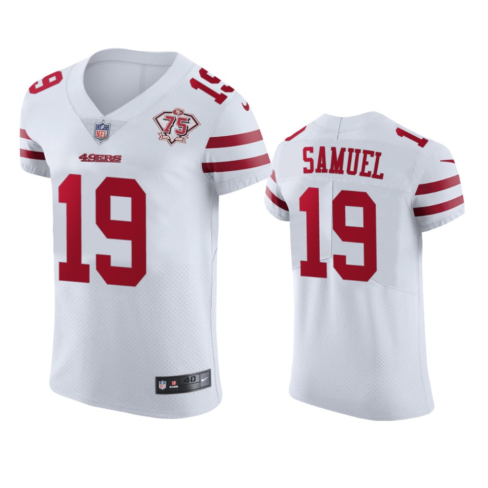 49ers #19 Deebo Samuel White Men's 75th Anniversary Stitched Vapor Untouchable Elite Jersey
