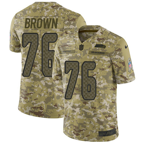 Seattle Seahawks #76 Duane Brown Camo Youth Stitched Limited 2018 Salute to Service Jersey Youth