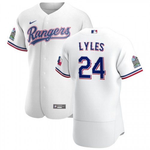 Texas Texas Rangers #24 Jordan Lyles Men's White Home 2020 Authentic Patch Player Jersey Men's