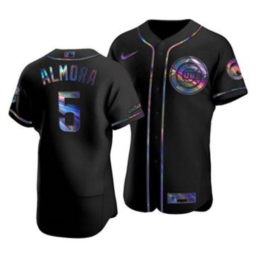 Chicago Chicago Cubs #5 Albert Almora Jr. Men's Iridescent Holographic Collection Jersey - Black Men's