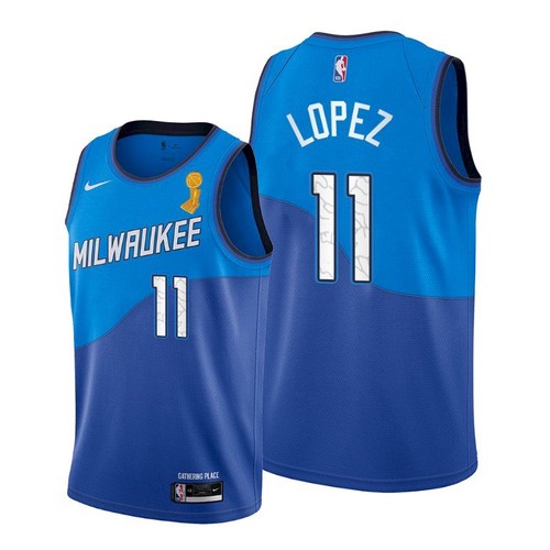 Milwaukee Bucks #11 Brook Lopez 2021 Finals Champions City Edition Jersey Blue Mens