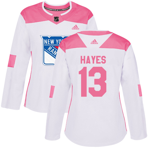 Adidas New York Rangers #13 Kevin Hayes White/Pink Authentic Fashion Women's Stitched Jersey Womens
