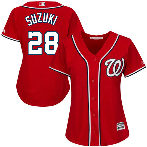 Washington Nationals #28 Kurt Suzuki Red Alternate Women's Stitched Jersey Womens