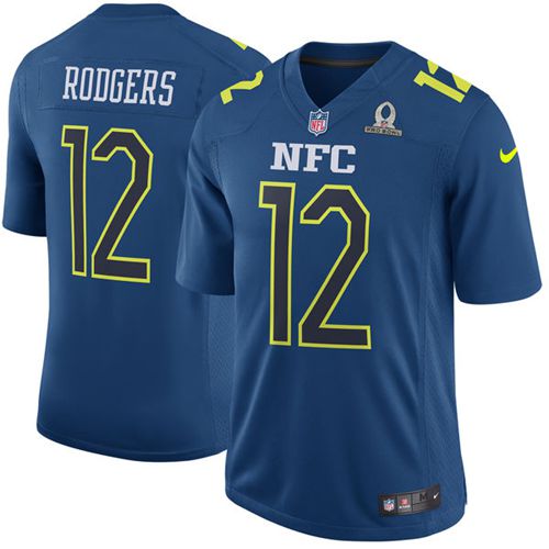Packers #12 Aaron Rodgers Navy Men's Stitched Game NFC 2017 Pro Bowl Jersey